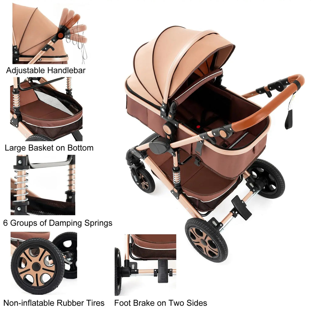 3-in-1 Baby Stroller Car Seat Set, Travel System for Newborn, Baby Carriage with Isofix Base Reversible Stroller Upto 55lbs, Foldable Stroller Suit Newborn to Toddler
