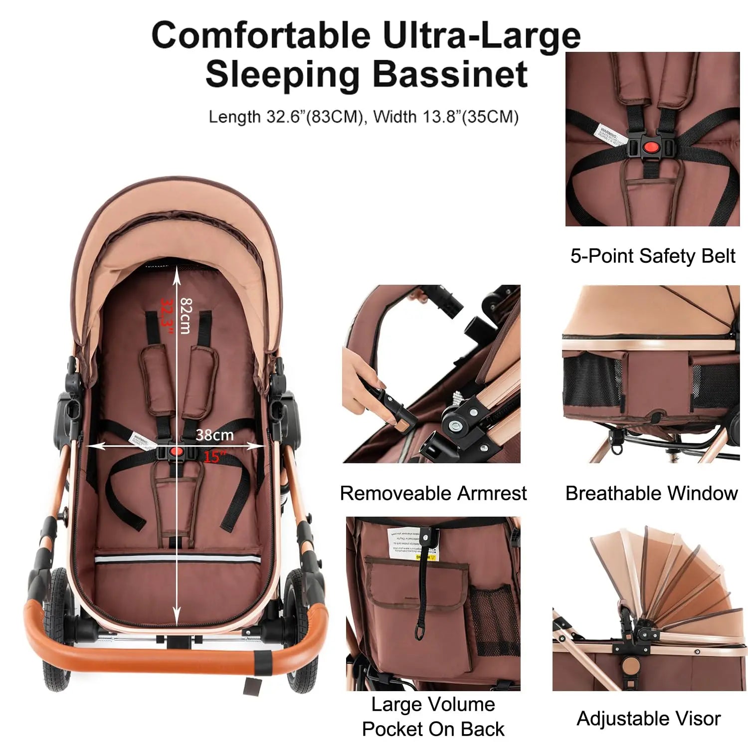 3-in-1 Baby Stroller Car Seat Set, Travel System for Newborn, Baby Carriage with Isofix Base Reversible Stroller Upto 55lbs, Foldable Stroller Suit Newborn to Toddler