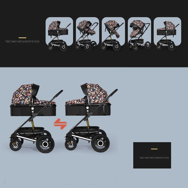 Folding High-Landscape Baby Stroller — Reclining Bassinet Seat, 20kg Capacity, Compact Fold, 3C Certified