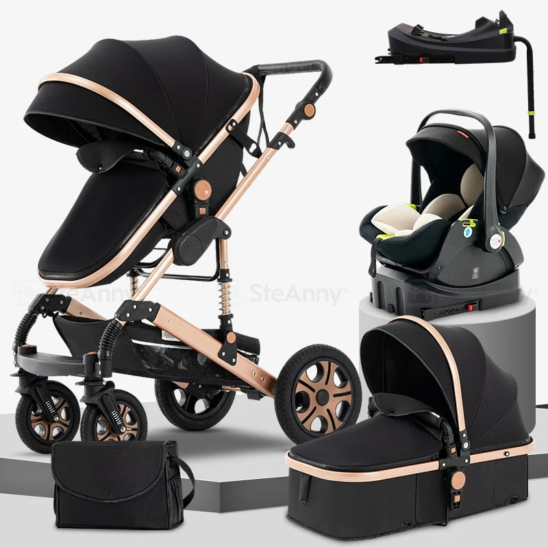3-in-1 Baby Stroller Car Seat Set, Travel System for Newborn, Baby Carriage with Isofix Base Reversible Stroller Upto 55lbs, Foldable Stroller Suit Newborn to Toddler
