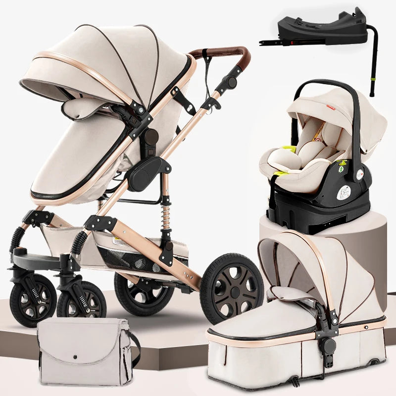 3-in-1 Baby Stroller Car Seat Set, Travel System for Newborn, Baby Carriage with Isofix Base Reversible Stroller Upto 55lbs, Foldable Stroller Suit Newborn to Toddler