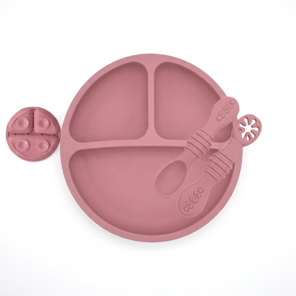 3Pcs Baby Silicone Suction Plate Set - pure white